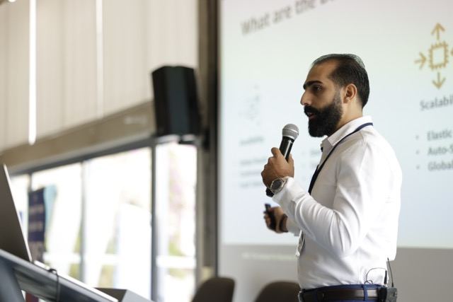 Rashid Mantash from Code Mind giving a presentation