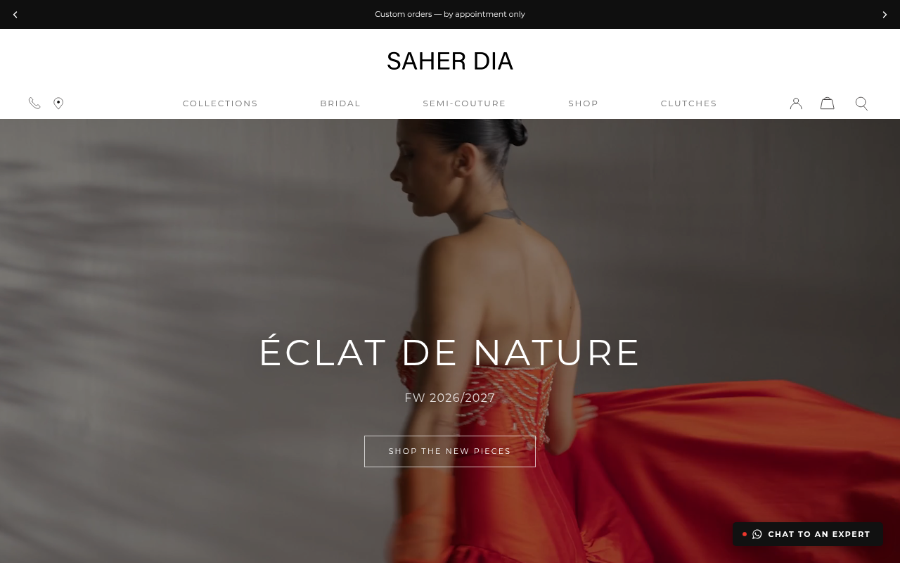 Saher Dia Shopify storefront
